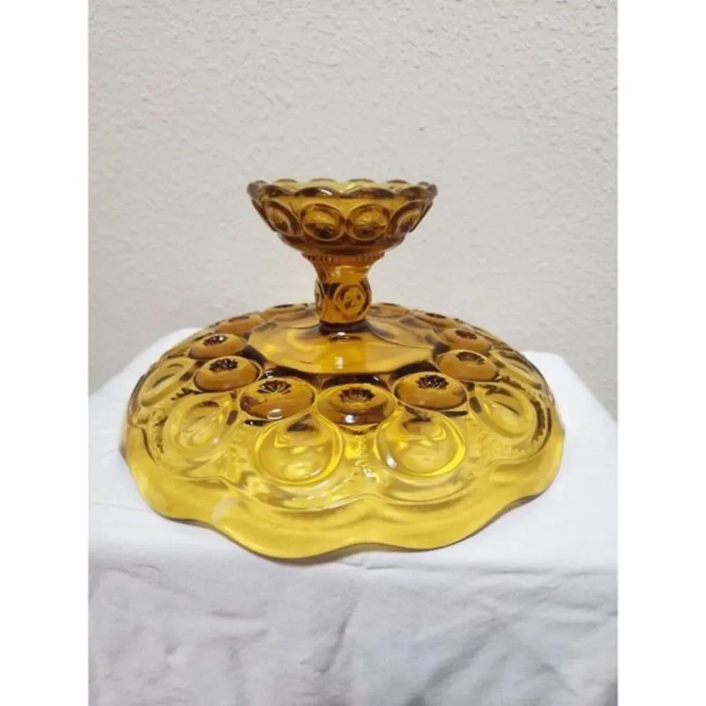 LE Smith Moon & Stars Amber Glass Dessert Stand Compote with Scalloped Edge  MCM